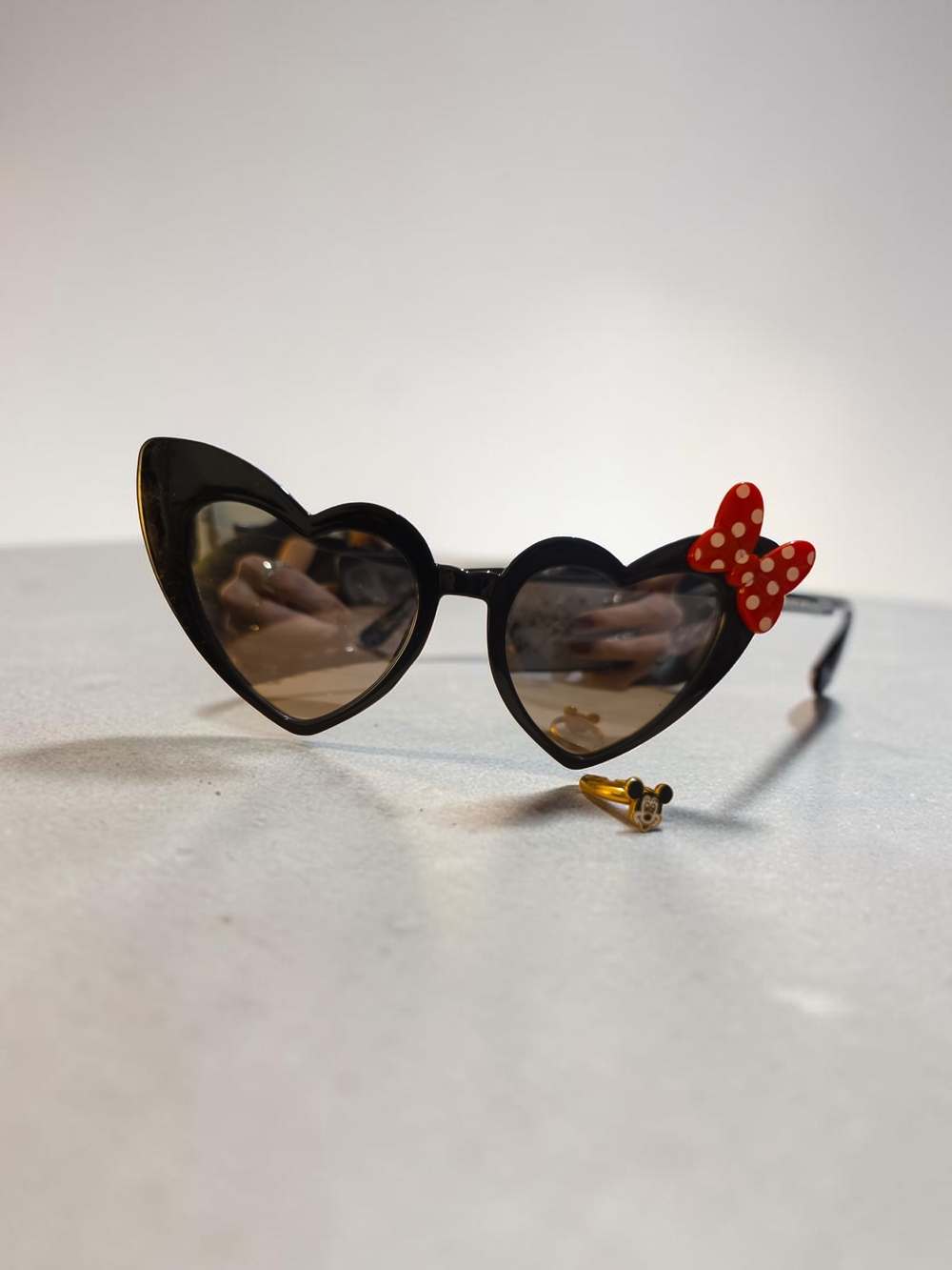 Minnie Mouse Heart-Shaped Black Sunglasses And Mickey Mouse Heart Ring